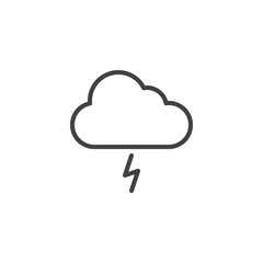 Cloudy thunderstorm weather outline icon. linear style sign for mobile concept and web design. Thunder cloud simple line vector icon. Symbol, logo illustration. Pixel perfect vector graphics