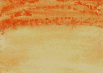 Yellow with orange drops two-tone watercolor background texture. Hand-made paints on paper. Blurred, horizontal, abstract