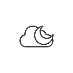 Cloud and crescent moon outline icon. linear style sign for mobile concept and web design. Cloudy night weather simple line vector icon. Symbol, logo illustration. Pixel perfect vector graphics