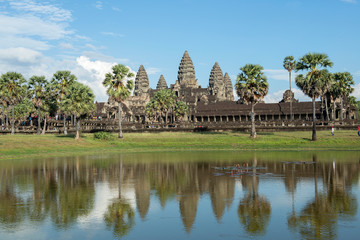 Fototapeta na wymiar Front of Angkor Wat with reflection in the pond, Siem Reap, Cambodia