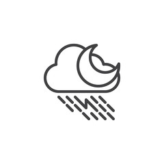 Rainy cloud with lightning and moon outline icon. linear style sign for mobile concept and web design. Thunder storm weather simple line vector icon. Symbol, logo illustration. Pixel perfect vector