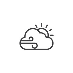 Windy weather outline icon. linear style sign for mobile concept and web design. Cloud with wind blowing and sun simple line vector icon. Symbol, logo illustration. Pixel perfect vector graphics
