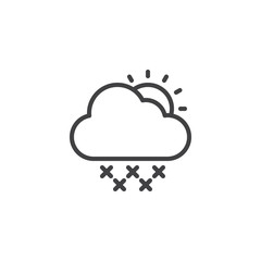 Snowy weather outline icon. linear style sign for mobile concept and web design. Cloud with snowflakes and sun simple line vector icon. Symbol, logo illustration. Pixel perfect vector graphics