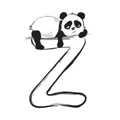 Panda bear cute animal english alphabet letter Z with cartoon baby illustrations