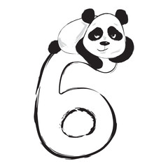 Panda bear cute animal number six with cartoon baby illustration