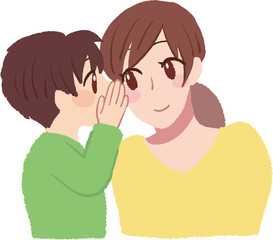 耳打ちする子どもと母親