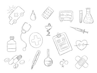 healthcare hand drawn sketch using pencil black and white