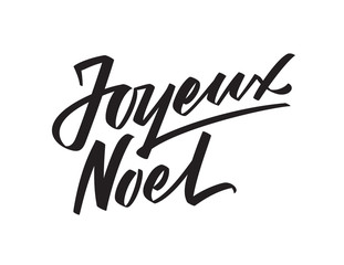 Joyeux Noel calligraphic text on white background. french lettering