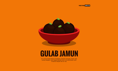 Gulab Jamun Indian Sweet Dessert Vector Illustration