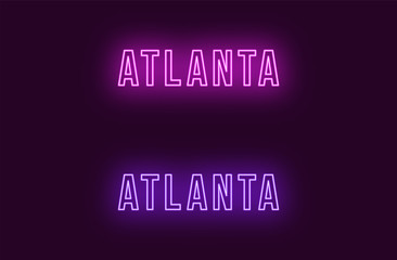 Neon name of Atlanta city in USA. Vector text