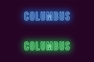 Neon name of Columbus city in USA. Vector text