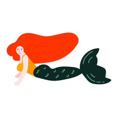 Swimming mermaid hand drawn icon. Doodle illustration for greeting card, t shirt, print, stickers, posters design.