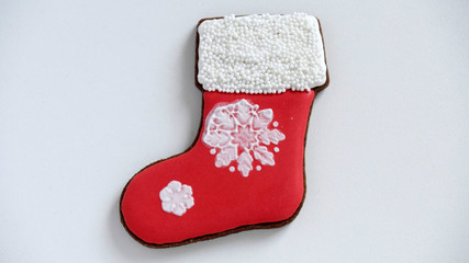  Christmas cookies, Santas Boot, Christmas tree, gingerbread isolated on white background for Christmas party holiday homemade food