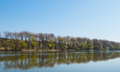 Fototapeta na wymiar Wasserspiegelung Donau Bayern