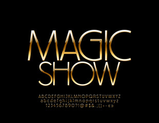 Vector stylish Sign Magic Show. Chic thin  Font. Luxury Alphabet Letters, Numbers and Symbols.