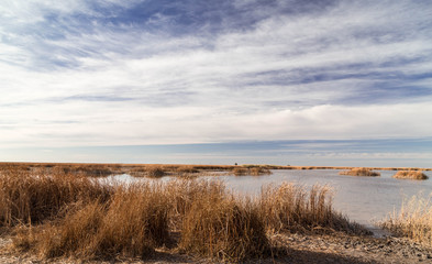 Lake in the steppe of kazakhstan in the autumn.