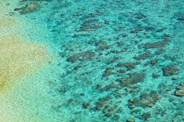 Fototapeta na wymiar Aerial view of coral sea at Kafu-Banta in Miyagi-Island, Okinawa, Japan