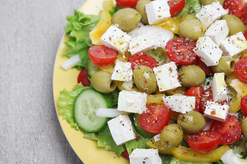Traditional Greek salad on the plate