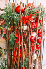 Fototapeta premium christmas decorations with glass balls and twigs