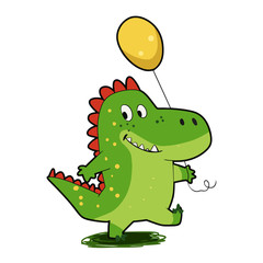 Dinosaur holding a balloon - green dinosaur