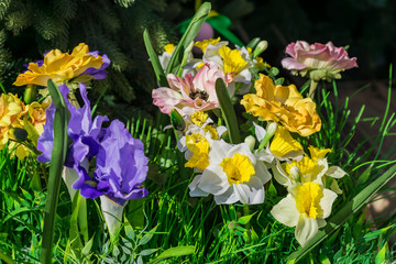 Obraz premium Colorful decoration by artificial flowers outdoors