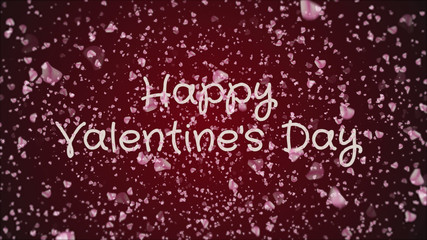 Happy Valentine's day, greeting card, pink petals, red background