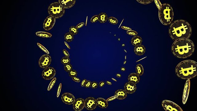 Falling BITCOIN Cryptocurrency, Coins Animation, Background, Rendering, Loop, 4k
