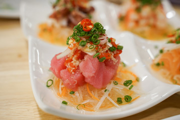 Thai food, Spicy salmon salad recipe with Thai herb