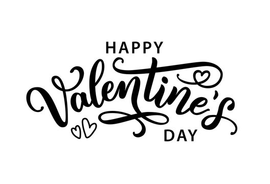 Happy Valentines Day hand drawn text greeting card. Vector illustration.