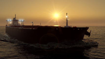 oil tanker in the ocean on sunset
