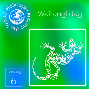 Waitangi day. National Day of New Zealand. Ethnic lizard. Calendar. Holidays Around the World. Event of each day