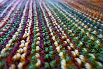 Knitting. Knitted multicolored fabric. Knitting texture. Background image. Hobbies leisure crafts.