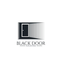 door gate logo for home entrance. minimal wood black house doorway or real estate business. architecture or urban city skyline. Linear creative monochrome monogram outline symbol. Vector Illustration.