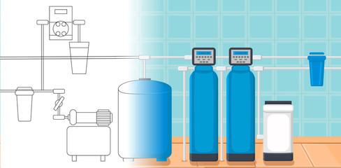 Water Purification System. Vector Illustration.