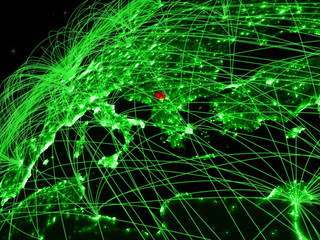 Kosovo on model of green planet Earth with international networks. Concept of green communication and technology.