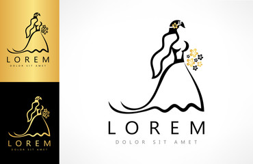 bride in a wedding dress and veil with a bouquet of flowers logo vector
