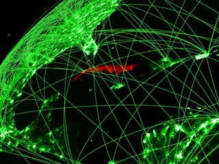 Cuba on model of green planet Earth with international networks. Concept of green communication and technology.