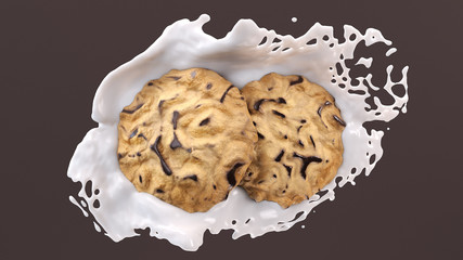 Two Chocolate Chip Cookies with Splash of Milk