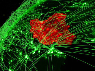 Iran on model of green planet Earth with international networks. Concept of green communication and technology.