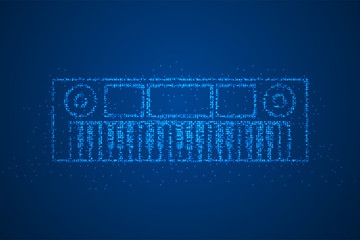 Abstract Geometric Bokeh circle dot pixel pattern Keyboard shape, music instrument concept design blue color illustration isolated on blue gradient background with copy space, vector