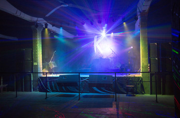 Laser show in a nightclub. Stage lights. Soffits. Concert light