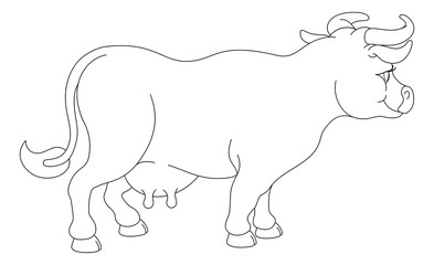 A cow animal cute cartoon character black and white coloring illustration