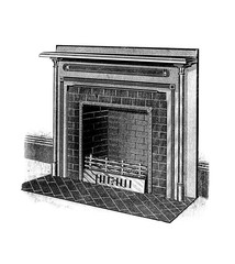 Illustration of an old fireplace on a white background.
