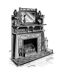 Illustration of an old fireplace on a white background.