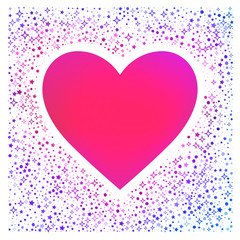 Valentines Day greeting card with stars. Heart shape frame. White background with stars. Pink vector background