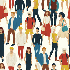 Seamless pattern with business people walking. Cartoon style illustration with men and woman.