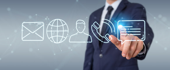 Businessman using thin line contact icon