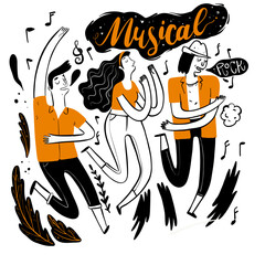 Naklejka premium Dancing in Music Festival. Moments of relaxation the appearance and lifestyle. Collection of hand drawn. Vector illustration in sketch doodle style,Painting strokes, semi-abstract