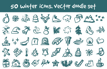 vector doodle winter icons set