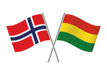 Norway and Bolivia flags. Vector illustration.
